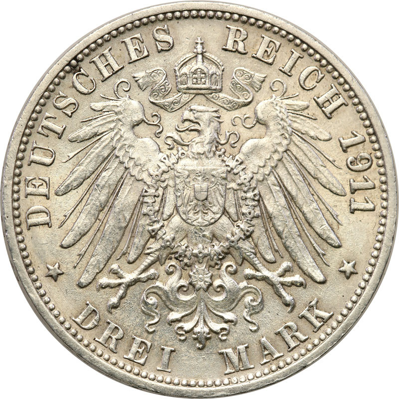 Niemcy, Wirtembergia. 3 Marki 1911 F, Stuttgart